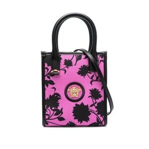Versace
Calfskin Cotton Floral Printed La Medusa Mini Book Tote Black Water Lily